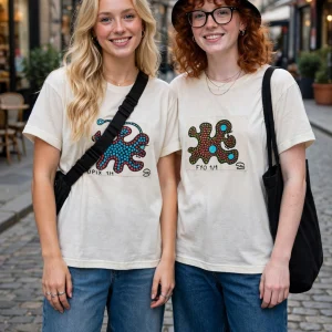 t-shirt en chanvre ecru avec motif d'artiste